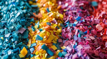 Poster - Brightly colored paper pieces in various shades are spread across a workspace, showcasing an artistic arrangement that emphasizes creativity and craft during daytime hours.