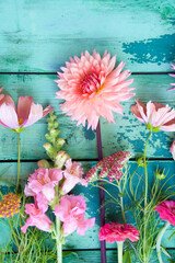 Wall Mural - Summer Autumn Flowers Greeting Card - Colorful Bouquet with Dahlias 