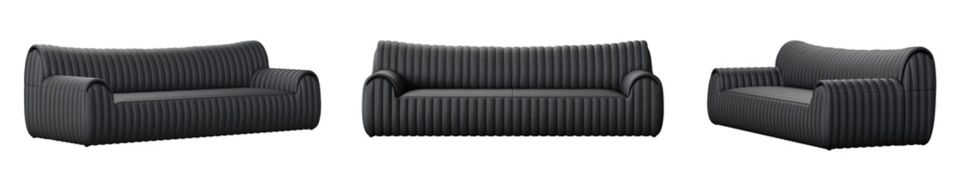 Poster - Black modern sofa set isolated on transparent background. 3D render. 3D illustration.