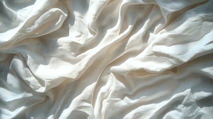 Poster - Soft white fabric with natural folds and creases creating abstract patterns and shadows in gentle light. Textural background for design projects.