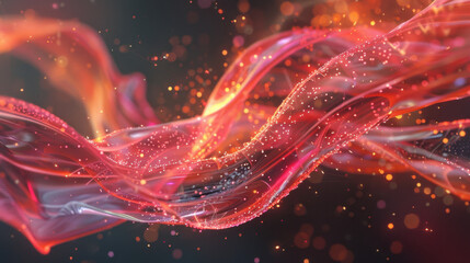 Poster - flowing abstract waves with glowing particles create vibrant visual effect. interplay of light and c