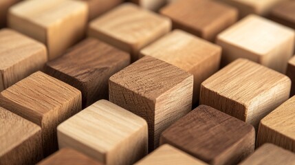 Wall Mural - A close-up view of assorted wooden blocks arranged in a visually appealing pattern