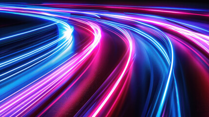 Poster - Vibrant light trails in blue and pink create dynamic, energetic scene. flowing lines evoke sense of movement and speed, perfect for modern design themes