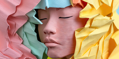 Poster - Pastel Paper Sculpture of a Woman's Face