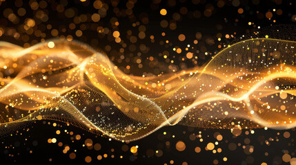 Poster - golden wave of shimmering particles creating magical atmosphere, perfect for backgrounds or festive 