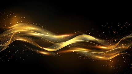 Poster - golden waves of light shimmer against dark background, creating magical and elegant atmosphere fille