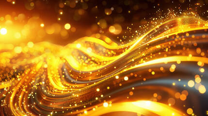 Poster - golden waves of light shimmer and flow, creating mesmerizing abstract background filled with sparkli
