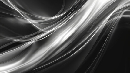 Poster - Abstract flowing lines in shades of silver and black create dynamic and elegant background, evoking sense of movement and sophistication