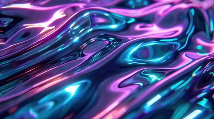 Poster - Shimmering abstract waves in vibrant blue and purple hues create mesmerizing visual effect. smooth, reflective surface adds depth and intrigue to composition