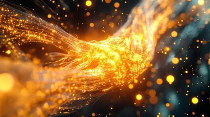 Poster - fiber optic cable bursting with data, transmitting light pulses as a representation of high-speed internet. Ideal for communication and technology-themed projects 