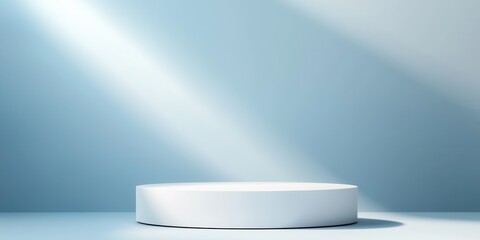 Poster - Minimalist podium illuminated by soft light against a blue background.