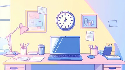 Poster - Pastel Office Desk Scene (1)