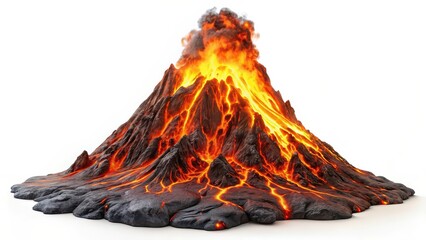 Erupting Volcano Model on White Background