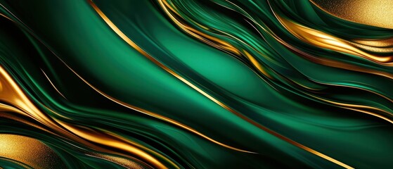 Elegant green and gold abstract wave design for background or artistic use.