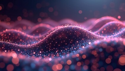 Fototapete - Abstract big data visualization showcases info analytics. Wavy streams, ball arrays, binary code, machine algorithms for filtering data sorting in tech background. Engineering cyberspace innovation.