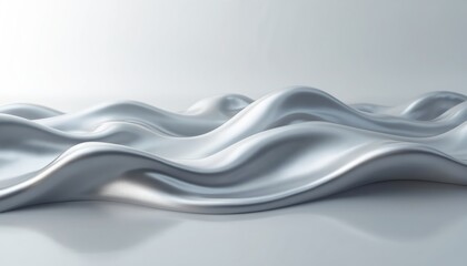 Poster - Abstract illustration. Silver gradient background with smooth, shiny liquid chrome metal waves. Clean rippled texture, elegance design. Futuristic pattern, dynamic motion, expensive material,