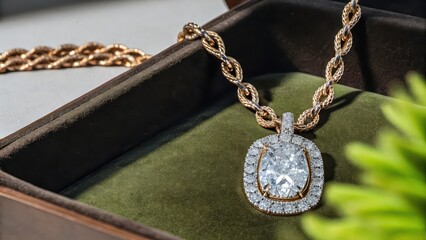 Wall Mural - Oval Diamond Pendant Necklace in Jewelry Box