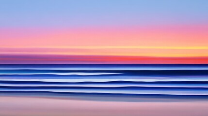 Wall Mural - Serene sunset over calm ocean waves with pastel color reflecting on the water surface