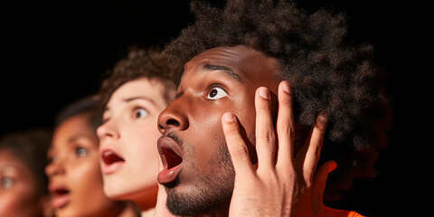 Wall Mural - Close-up Photograph of Four People Displaying Shock