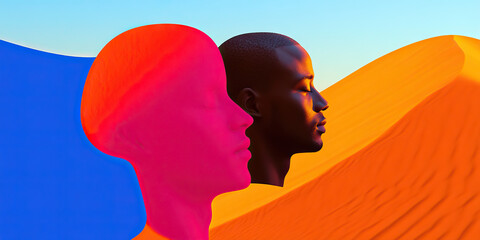 Poster - Abstract Composition of Two Heads and Sand Dune