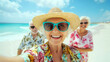 © Natalia Klenova - Happy Senior Friends Taking a Selfie on a Tropical Beach