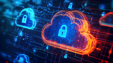 Fototapete - Vibrant and modern digital security icons in the shape of clouds with lock symbols representing data protection network encryption access control and cyber safety concepts 