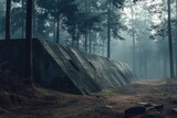 Concrete Bunker Hidden Deep Within A Misty Forest