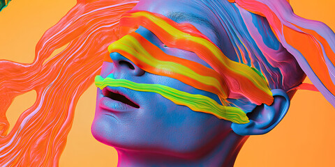 Poster - digital painting of a head with multicolored paint strokes