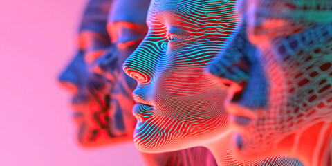 Poster - Digital Rendering of Three Profiled Faces with Line Textures