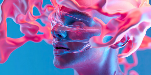 Poster - Digital Rendering:  Face Partially Covered by Pink Abstract Forms