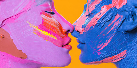 Poster - Two Painted Faces in Close Proximity