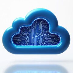 Aufkleber - Vibrant digital cloud illustration, data storage, tech. Glowing blue circuits, futuristic elements. Represents virtual solution, computer management, backup, interface, connection, service,