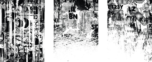 Fototapete - Background with glitch distorted grunge textures . grunge background texture with halftone dots, glitched shapes, textures and lines .Screen print vector background with grunge textured surface.