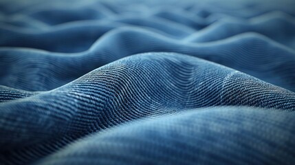 Aufkleber - a close-up view of textured blue fabric, showcasing waves and folds.