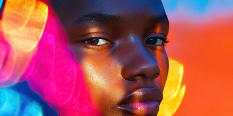 Poster - Portrait of Woman with Overlapping Light Flares