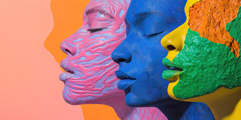 Poster - Three Painted Female Profiles in Profile
