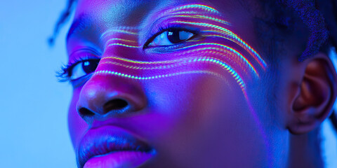 Wall Mural - Close-up Portrait: Face with Projected Light Streaks