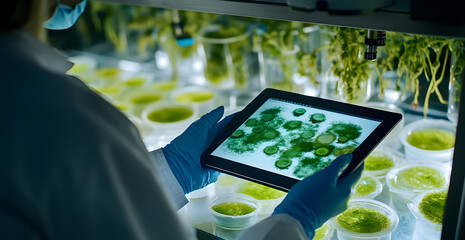 Wall Mural - women scientists in the renewable cycle of green science research, business, medicine, environmental