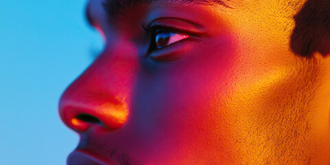 Poster - Close-up Profile of Face with Red and Orange Lighting