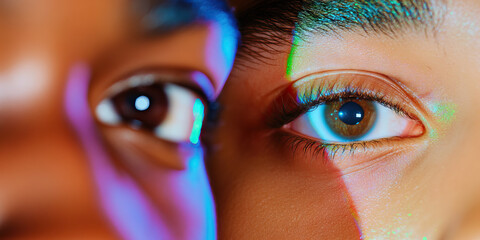 Wall Mural - Close-up of Two Eyes with Chromatic Aberration Lighting