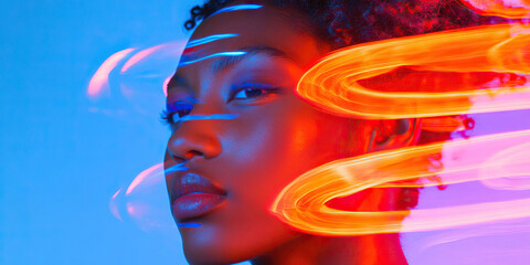 Poster - portrait of woman with overlapping light streaks