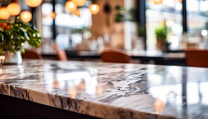 Poster - A marble counter top with a vase of green plants on it
