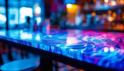Poster - A table with a blue and purple design on it