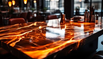 Poster - A table with a red chair in front of it