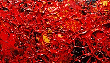Aufkleber - A painting of red and yellow paint splatters