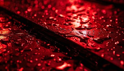 Poster - A red surface with water droplets on it