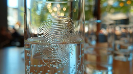 Poster - A glass of sparkling water with a fingerprint visible in the bubbles.
