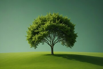 Wall Mural - there is a lone tree on a green hill with a blue sky