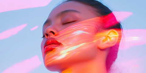 Poster - Woman's Face with Overlaid Light Streaks