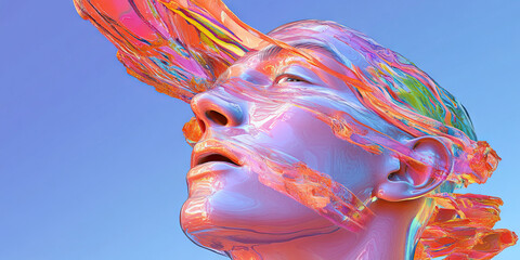 Poster - Abstract Human Head with Multicolored Streaks